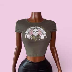 Grunge  Olive Graphic Crop Top